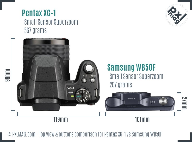 Pentax XG-1 vs Samsung WB50F top view buttons comparison