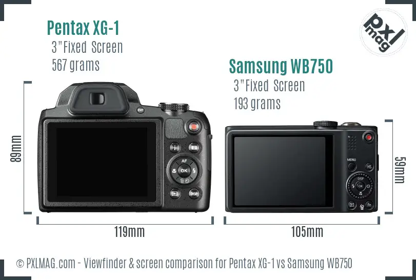 Pentax XG-1 vs Samsung WB750 Screen and Viewfinder comparison