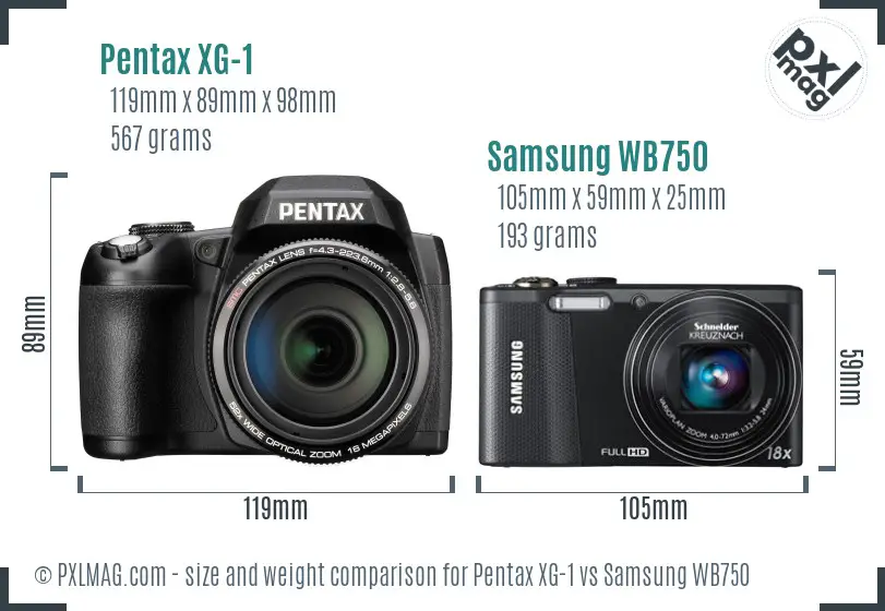 Pentax XG-1 vs Samsung WB750 size comparison
