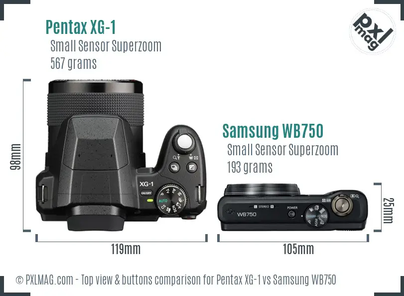 Pentax XG-1 vs Samsung WB750 top view buttons comparison
