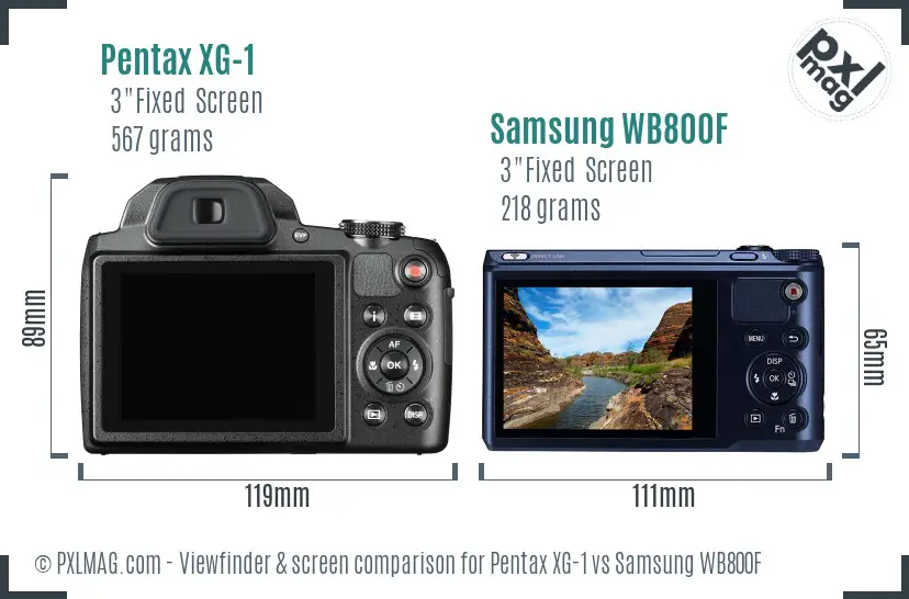 Pentax XG-1 vs Samsung WB800F Screen and Viewfinder comparison