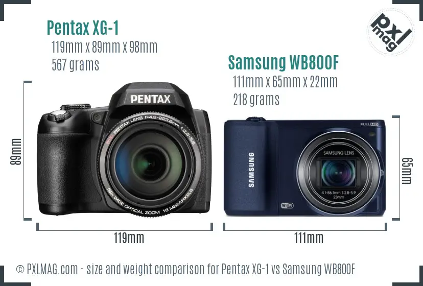 Pentax XG-1 vs Samsung WB800F size comparison