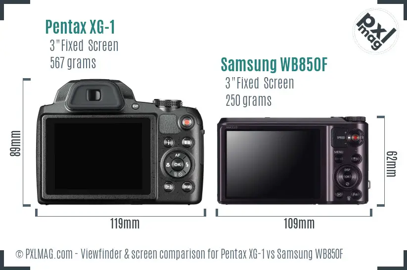 Pentax XG-1 vs Samsung WB850F Screen and Viewfinder comparison