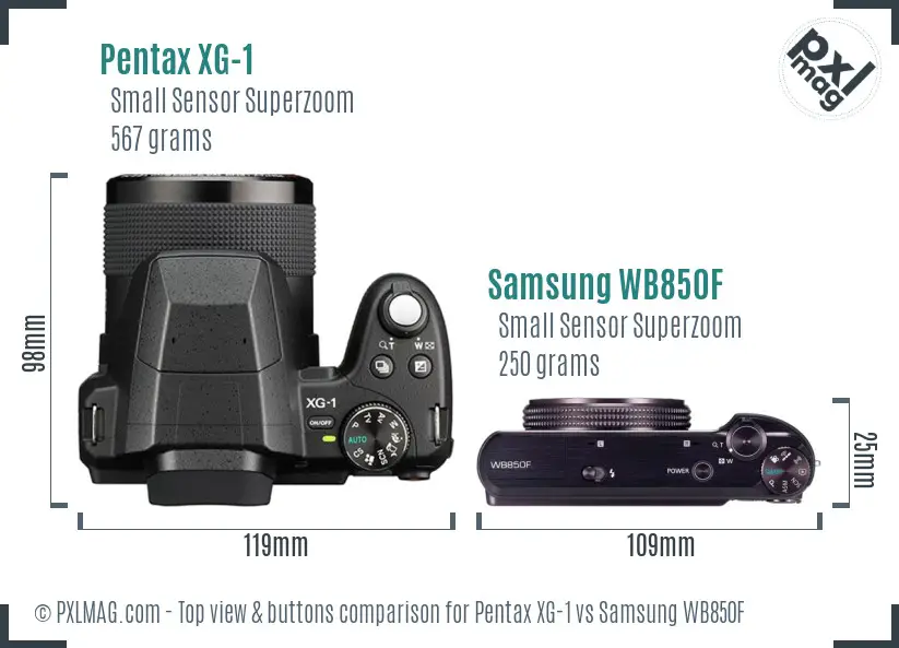 Pentax XG-1 vs Samsung WB850F top view buttons comparison
