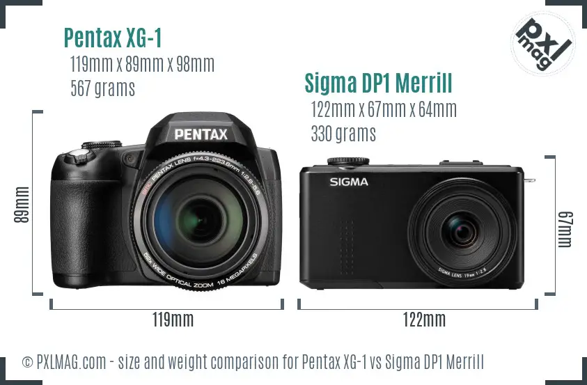 Pentax XG-1 vs Sigma DP1 Merrill size comparison