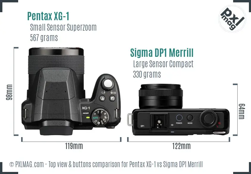Pentax XG-1 vs Sigma DP1 Merrill top view buttons comparison