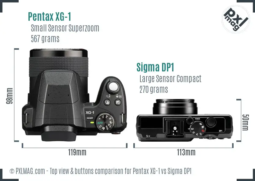 Pentax XG-1 vs Sigma DP1 top view buttons comparison