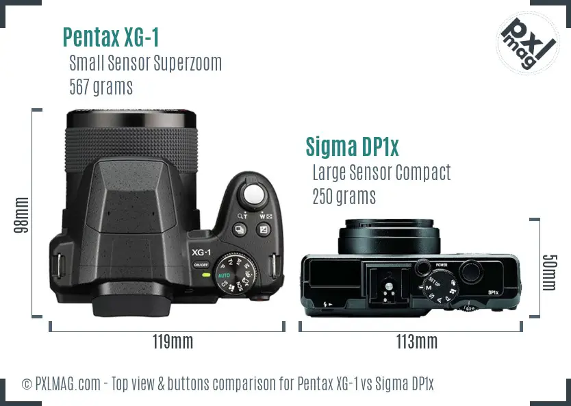 Pentax XG-1 vs Sigma DP1x top view buttons comparison