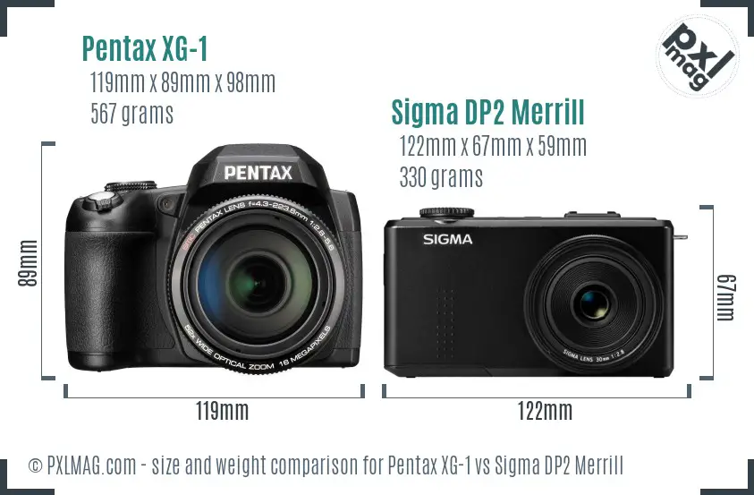 Pentax XG-1 vs Sigma DP2 Merrill size comparison