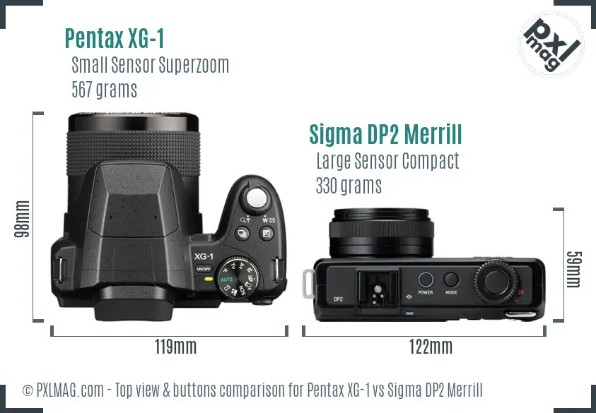 Pentax XG-1 vs Sigma DP2 Merrill top view buttons comparison