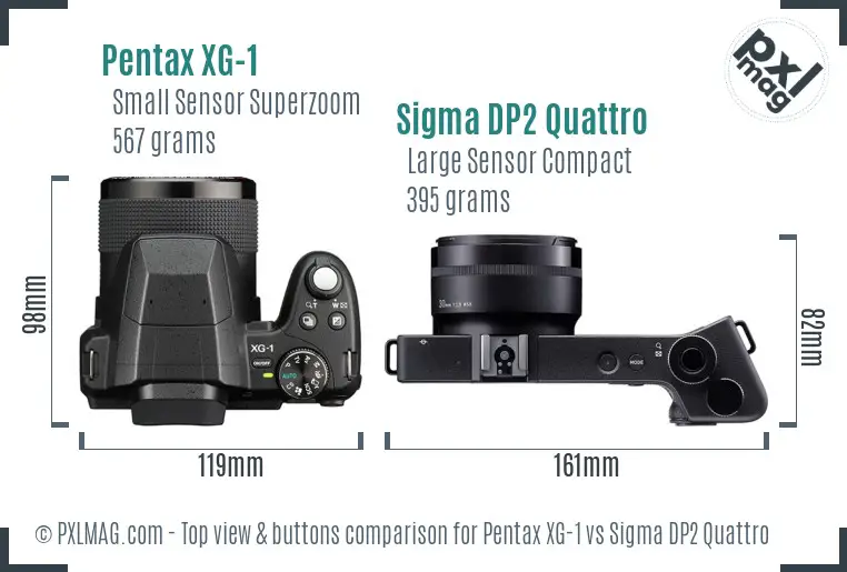 Pentax XG-1 vs Sigma DP2 Quattro top view buttons comparison