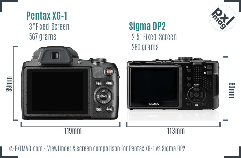 Pentax XG-1 vs Sigma DP2 Screen and Viewfinder comparison