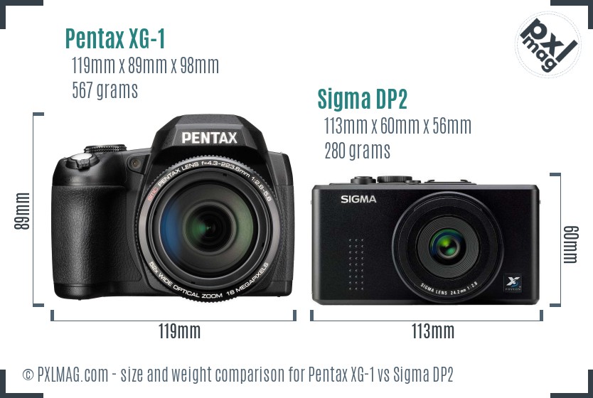 Pentax XG-1 vs Sigma DP2 size comparison
