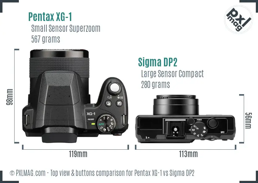 Pentax XG-1 vs Sigma DP2 top view buttons comparison