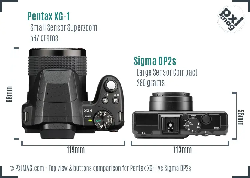 Pentax XG-1 vs Sigma DP2s top view buttons comparison