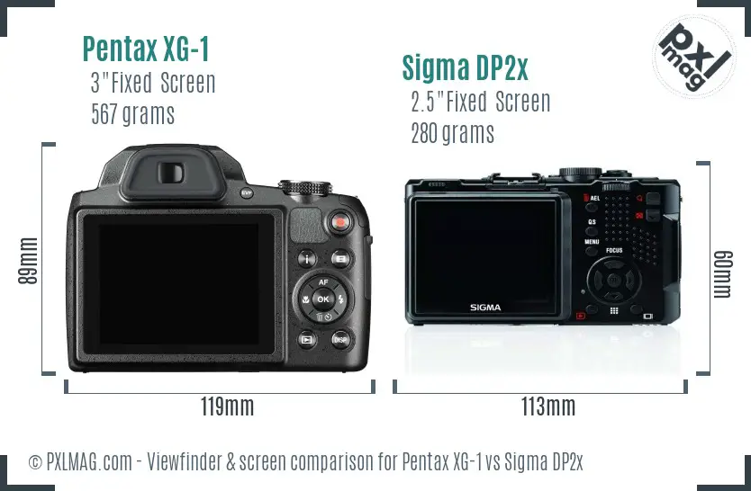 Pentax XG-1 vs Sigma DP2x Screen and Viewfinder comparison