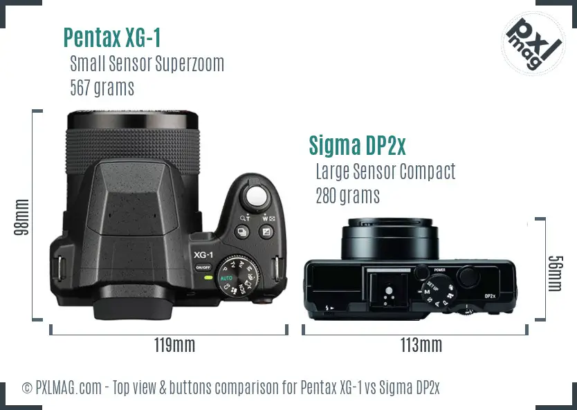 Pentax XG-1 vs Sigma DP2x top view buttons comparison