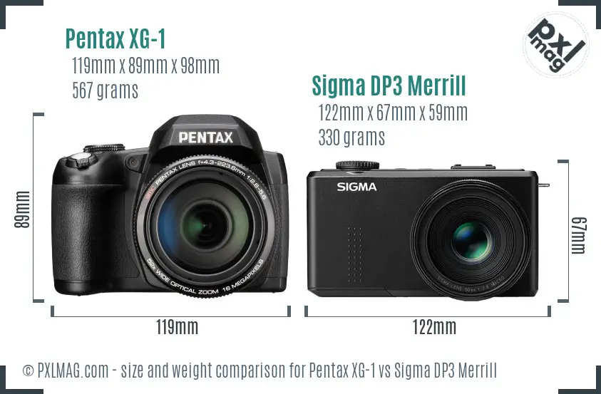 Pentax XG-1 vs Sigma DP3 Merrill size comparison