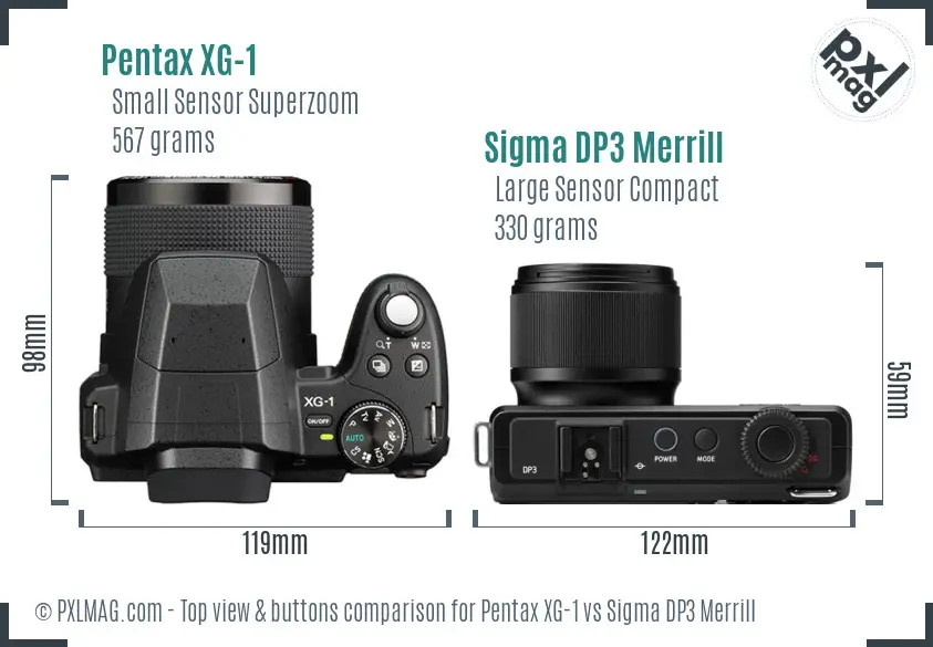Pentax XG-1 vs Sigma DP3 Merrill top view buttons comparison