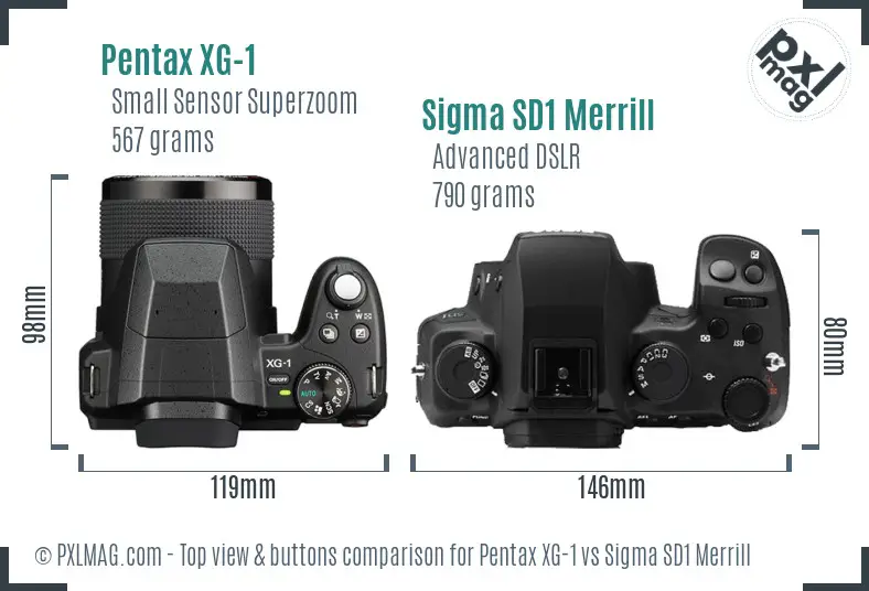 Pentax XG-1 vs Sigma SD1 Merrill top view buttons comparison