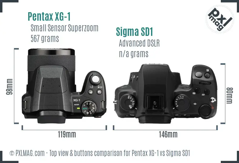 Pentax XG-1 vs Sigma SD1 top view buttons comparison
