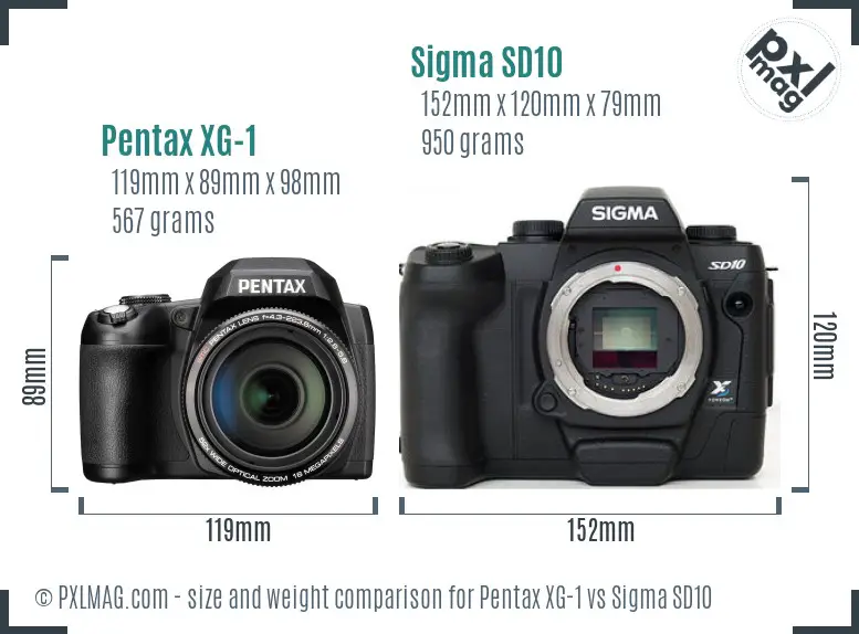 Pentax XG-1 vs Sigma SD10 size comparison