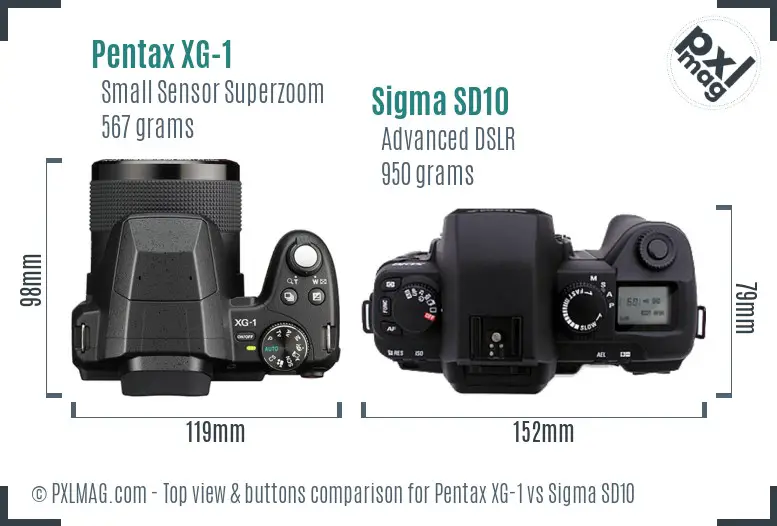 Pentax XG-1 vs Sigma SD10 top view buttons comparison