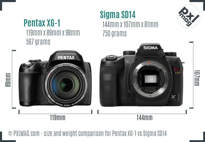 Pentax XG-1 vs Sigma SD14 size comparison