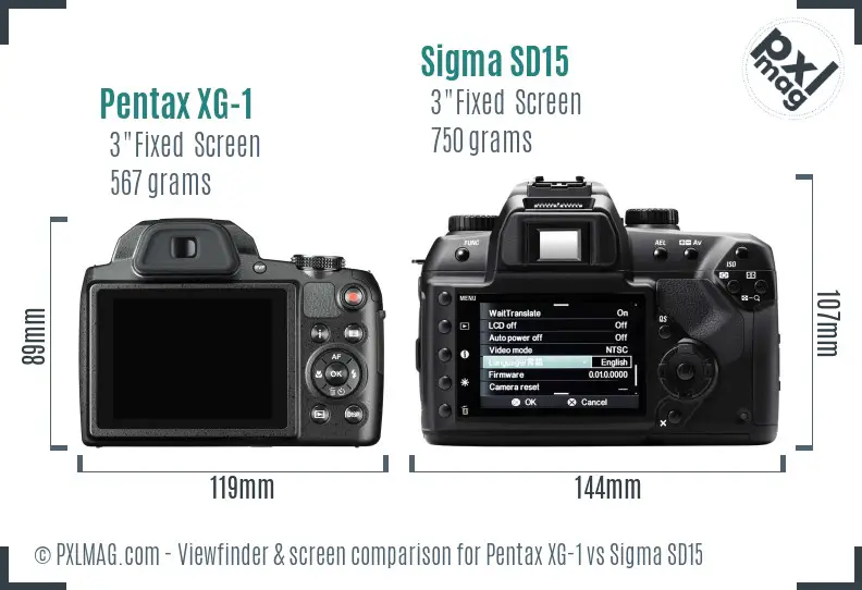 Pentax XG-1 vs Sigma SD15 Screen and Viewfinder comparison