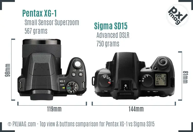 Pentax XG-1 vs Sigma SD15 top view buttons comparison