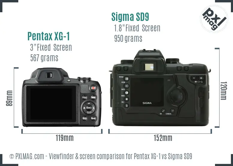 Pentax XG-1 vs Sigma SD9 Screen and Viewfinder comparison