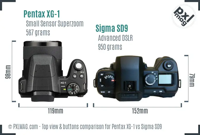 Pentax XG-1 vs Sigma SD9 top view buttons comparison