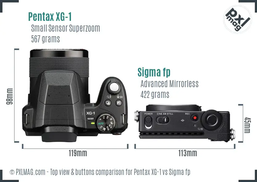 Pentax XG-1 vs Sigma fp top view buttons comparison