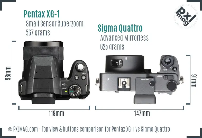 Pentax XG-1 vs Sigma Quattro top view buttons comparison