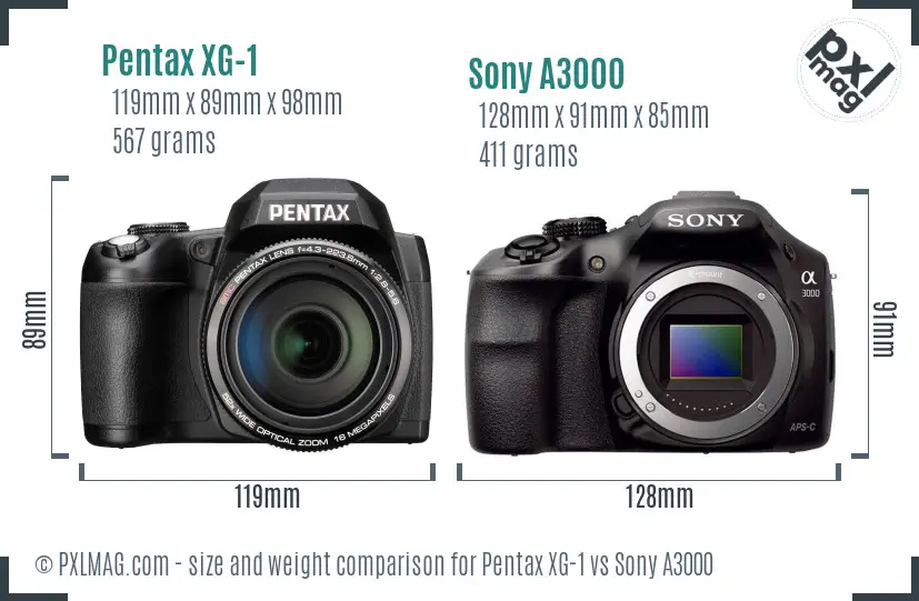 Pentax XG-1 vs Sony A3000 size comparison