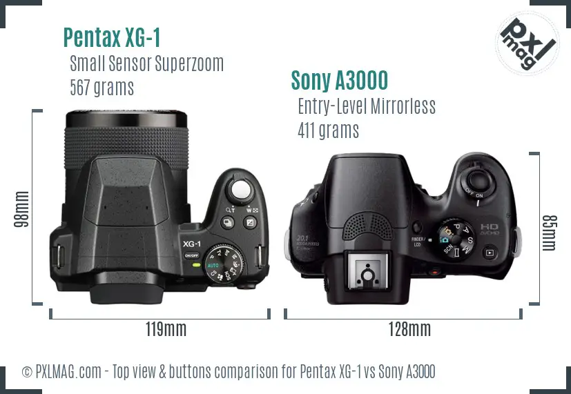 Pentax XG-1 vs Sony A3000 top view buttons comparison
