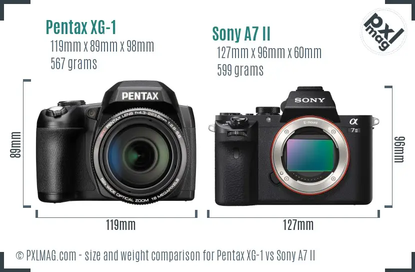 Pentax XG-1 vs Sony A7 II size comparison