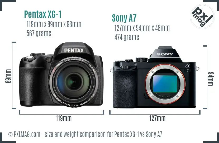 Pentax XG-1 vs Sony A7 size comparison