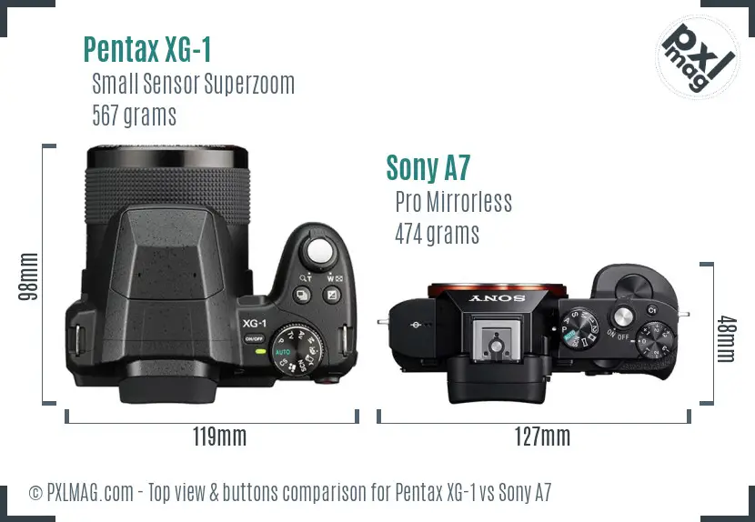 Pentax XG-1 vs Sony A7 top view buttons comparison