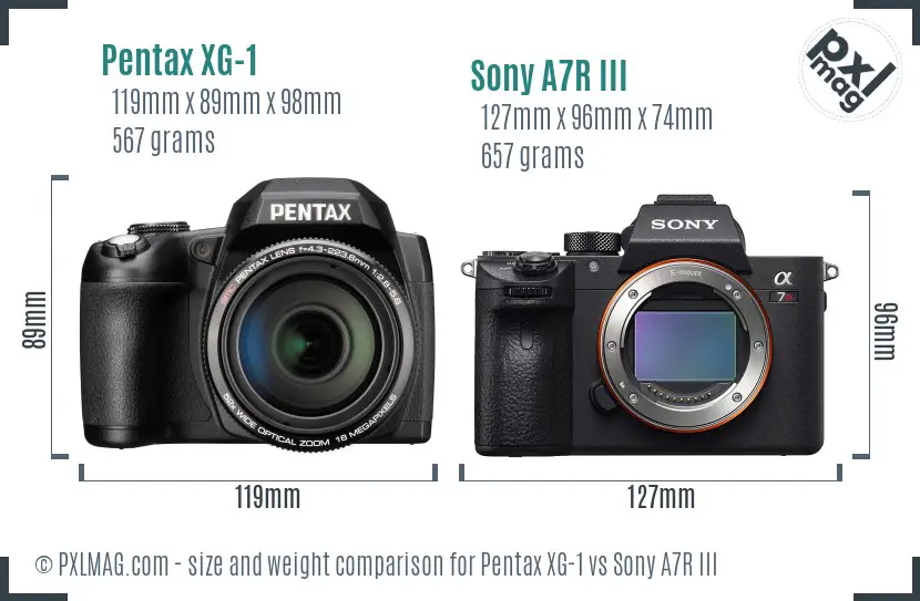 Pentax XG-1 vs Sony A7R III size comparison