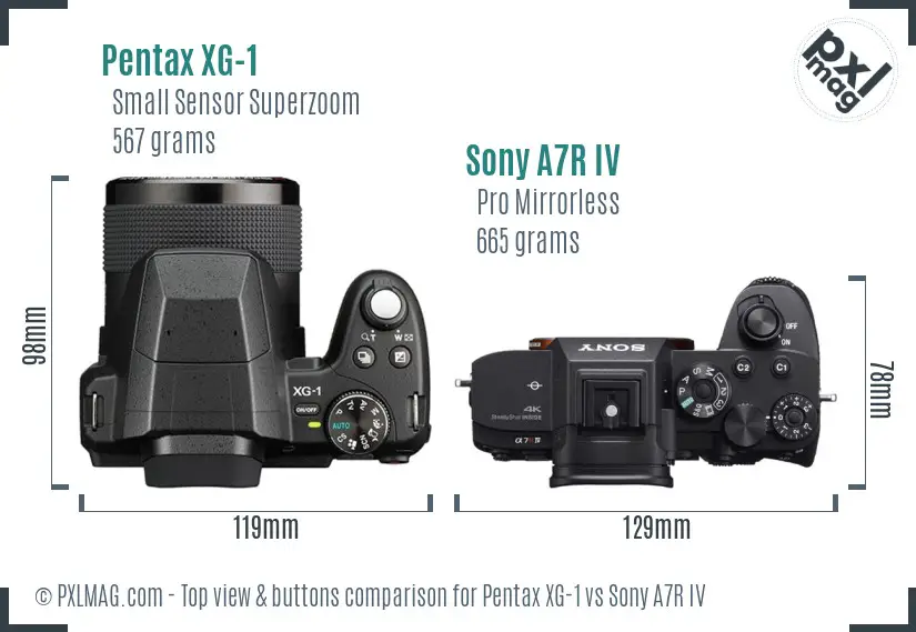 Pentax XG-1 vs Sony A7R IV top view buttons comparison