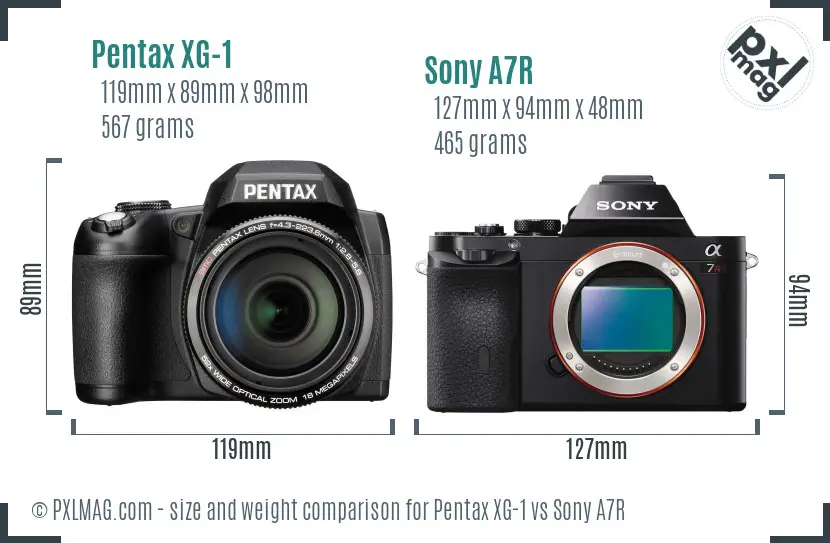 Pentax XG-1 vs Sony A7R size comparison