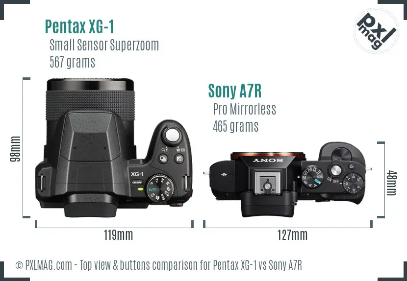 Pentax XG-1 vs Sony A7R top view buttons comparison