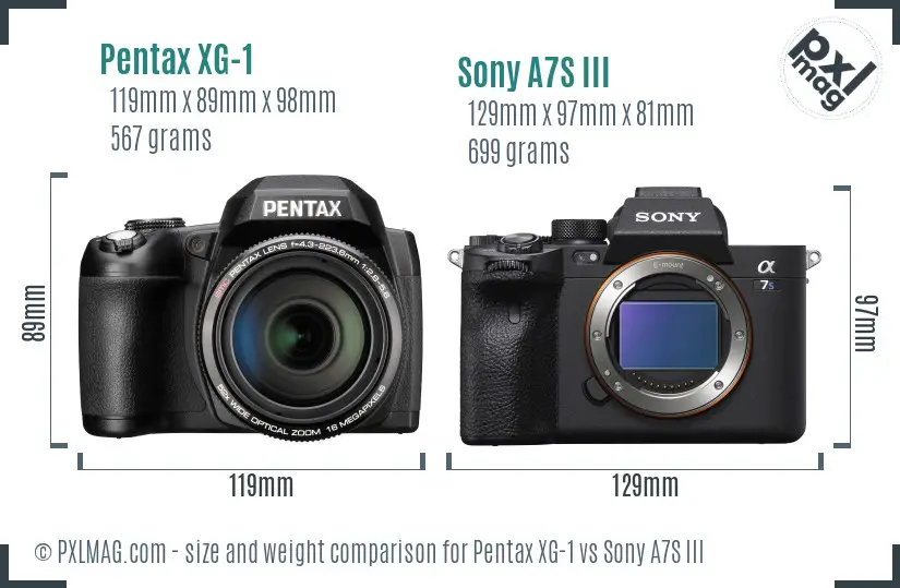 Pentax XG-1 vs Sony A7S III size comparison