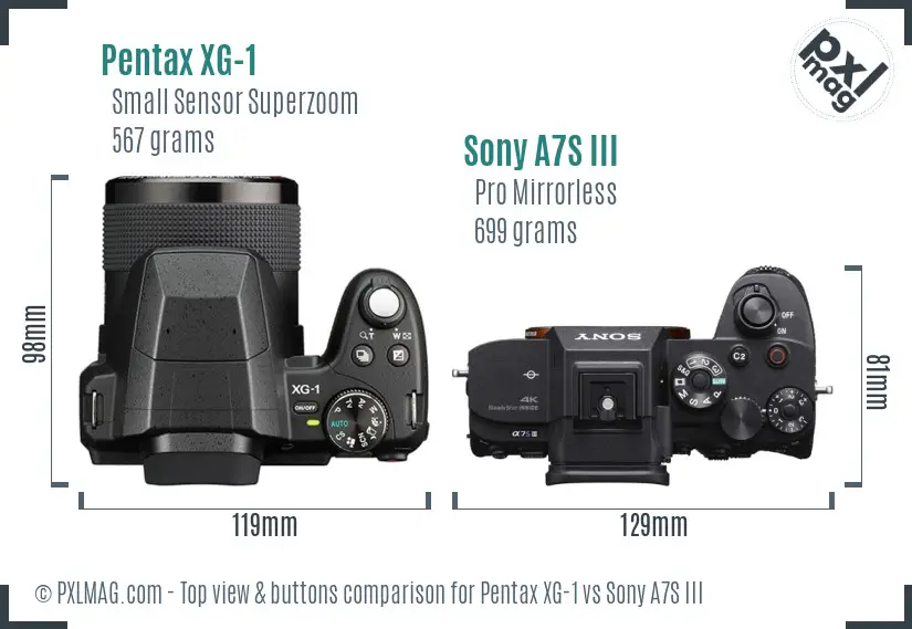 Pentax XG-1 vs Sony A7S III top view buttons comparison