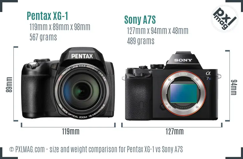 Pentax XG-1 vs Sony A7S size comparison