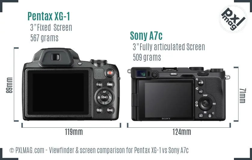 Pentax XG-1 vs Sony A7c Screen and Viewfinder comparison