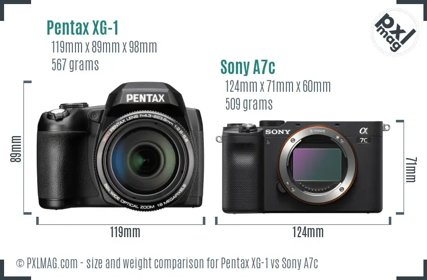 Pentax XG-1 vs Sony A7c size comparison