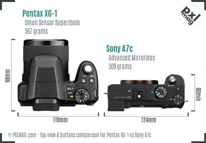 Pentax XG-1 vs Sony A7c top view buttons comparison