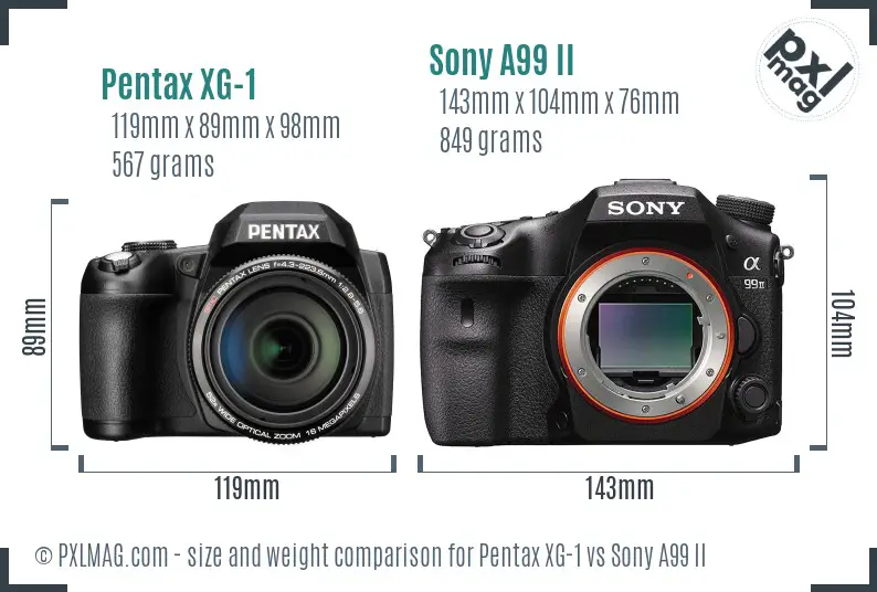 Pentax XG-1 vs Sony A99 II size comparison